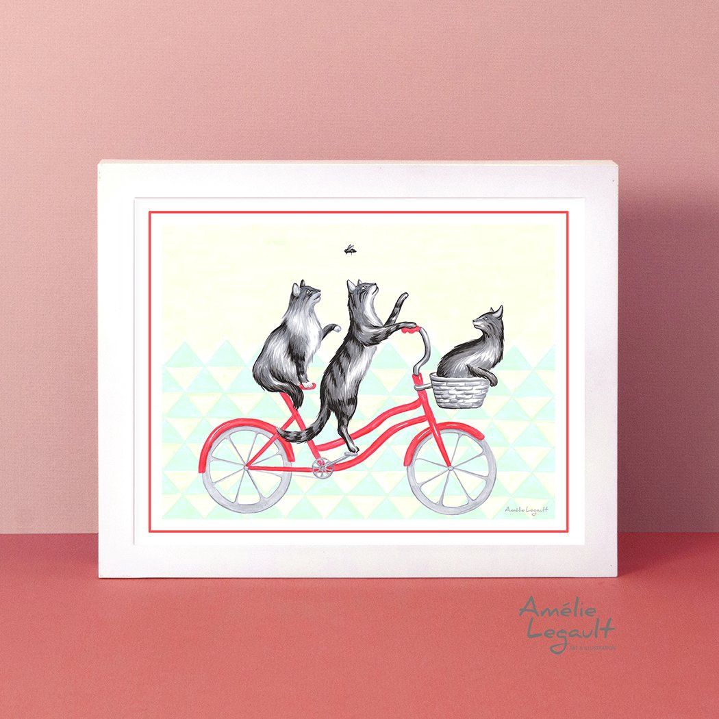 Chats à vélo - Affiche murale