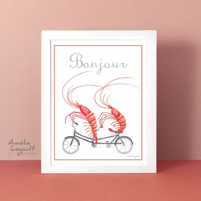Crevettes à vélo tandem - Affiche murale