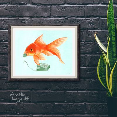 Poisson rouge au téléphone - Affiche murale