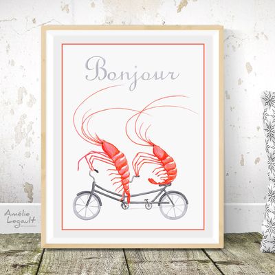 Crevettes à vélo tandem - Affiche murale