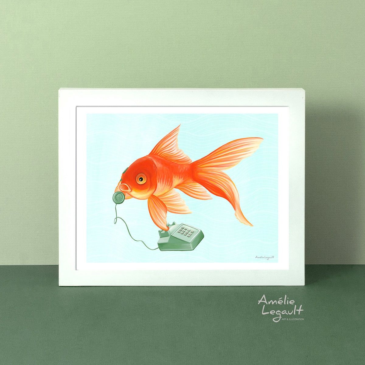 Poisson rouge au téléphone - Affiche murale