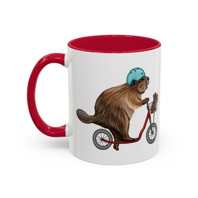 Tasse castor sur un scooter