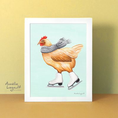 Poule en patins à glace - Affiche murale