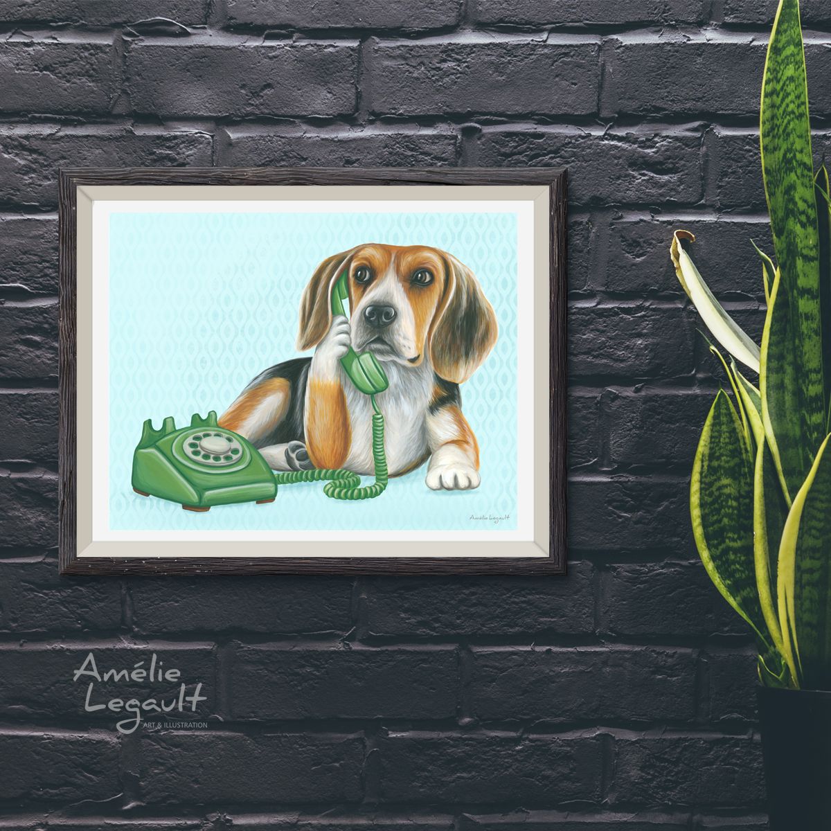 Beagle au téléphone - Affiche murale