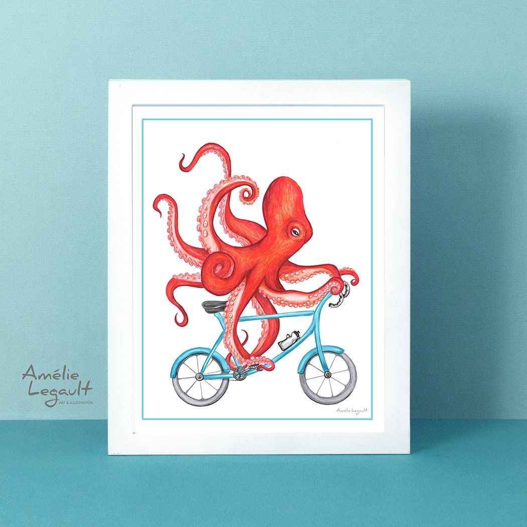 Pieuvre à bicyclette - Affiche murale