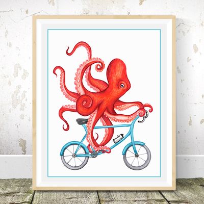 Pieuvre à bicyclette - Affiche murale
