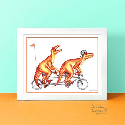 Vélociraptors en vélo tandem - Affiche murale