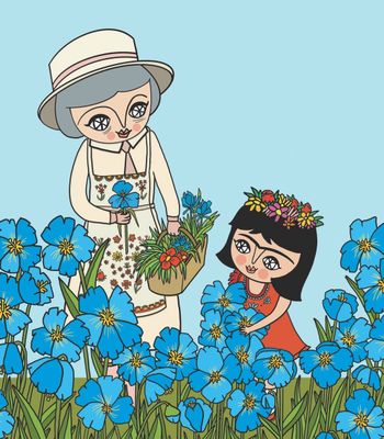 Frida et les fleurs bleues - Affiche murale