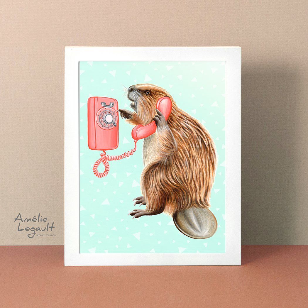 Castor au téléphone - Affiche murale