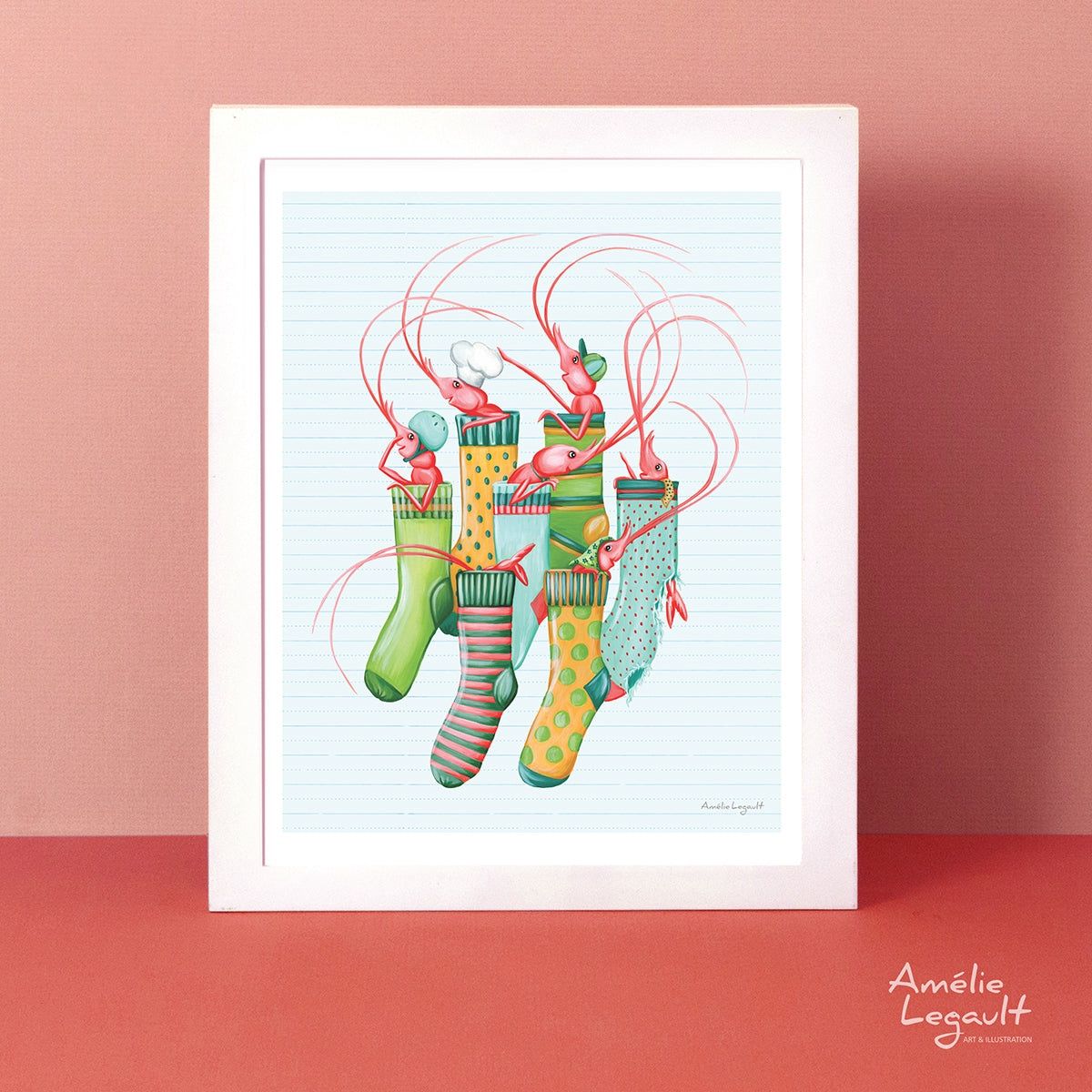 Jeannette la crevette, les crevettes en chaussettes - Affiche murale