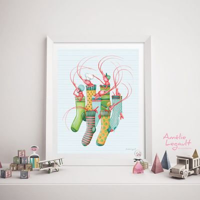Jeannette la crevette, les crevettes en chaussettes - Affiche murale