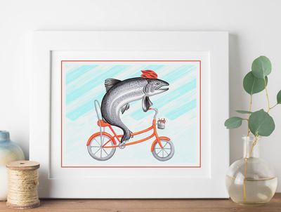 Poisson a vélo - Affiche murale