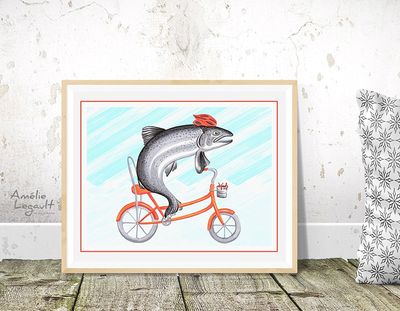 Poisson a vélo - Affiche murale