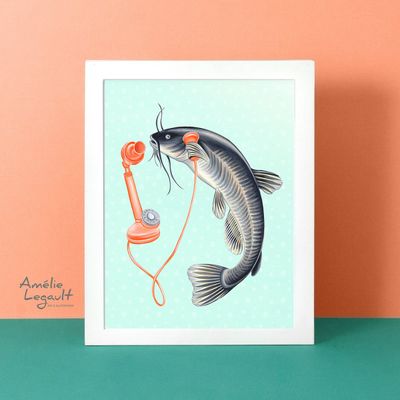 Poisson au téléphone - Affiche murale