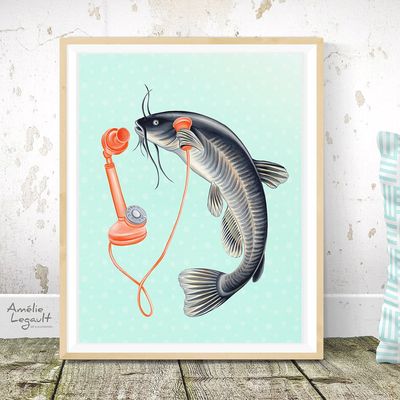 Poisson au téléphone - Affiche murale