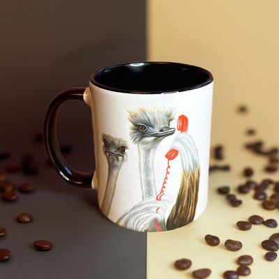 Tasse Autruches au Téléphone