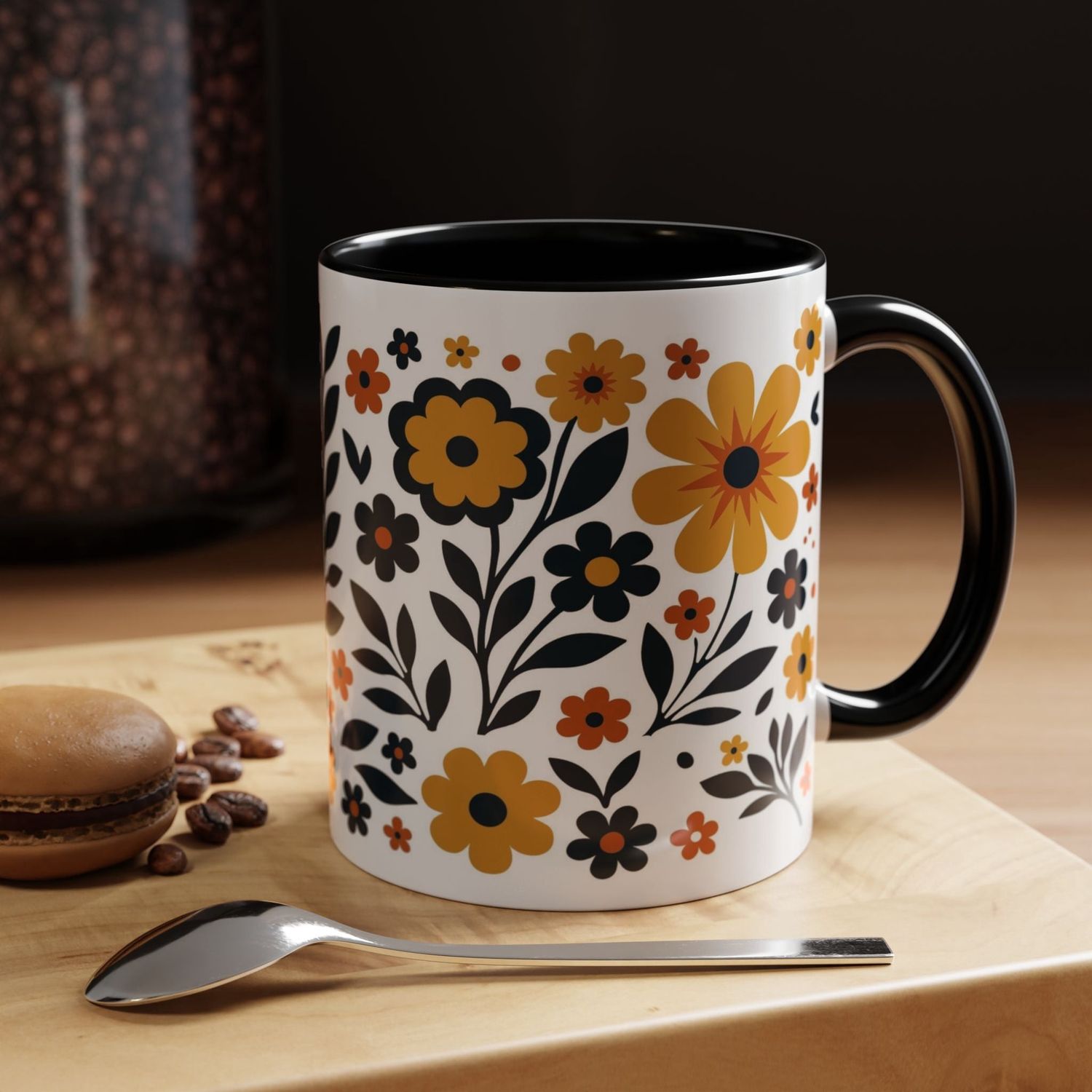 Tasse motif Fleur noire