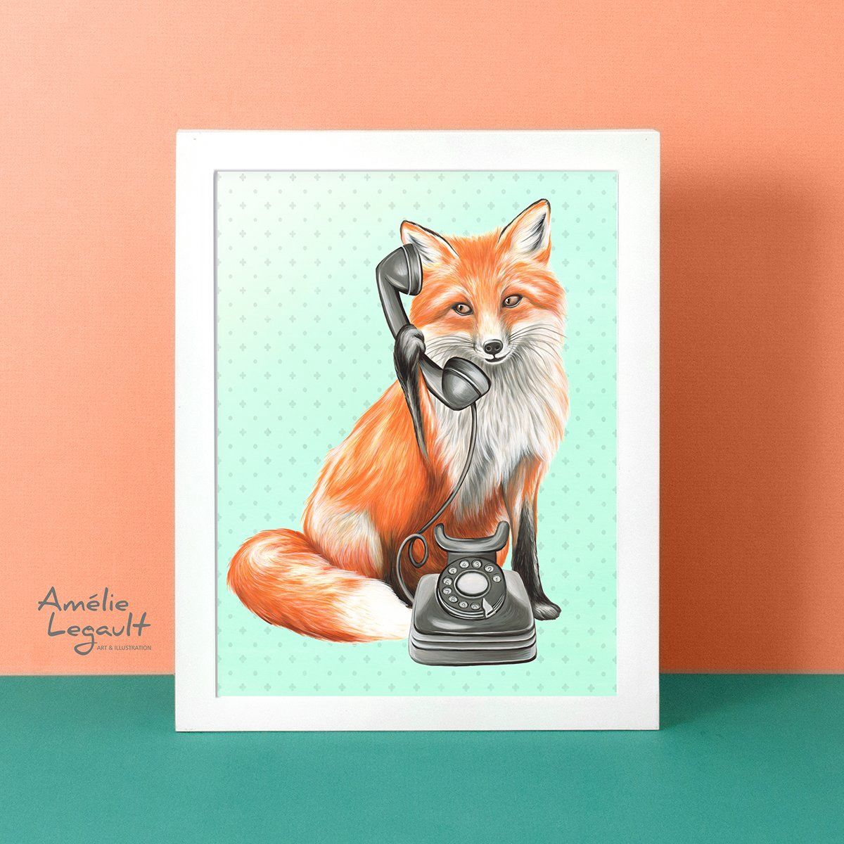 Renard au téléphone - Affiche murale