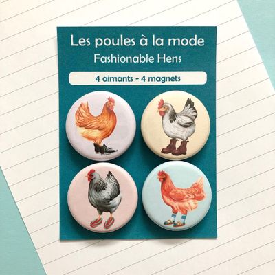 Aimants de poules à la mode (ensemble de 4)