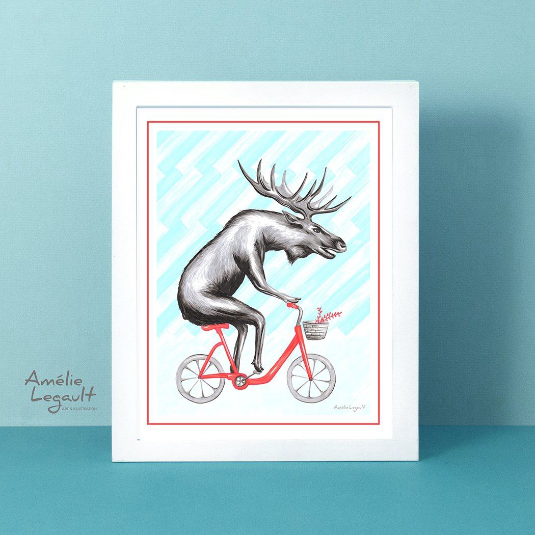 Orignal à vélo - Affiche murale