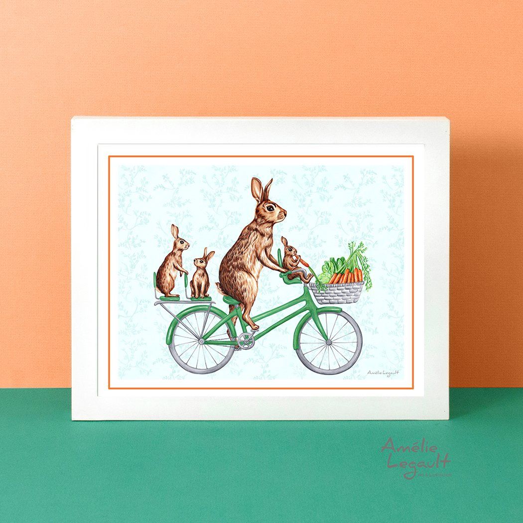 Lapins à vélo - Affiche murale
