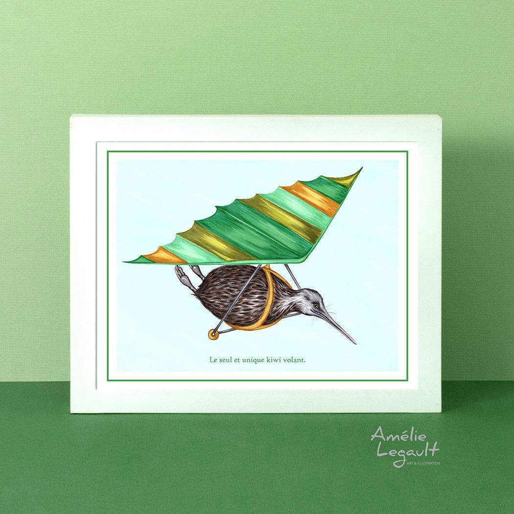 Kiwi en deltaplane - Affiche murale, LANGUAGE: Français, Size: 8&#39;&#39; x 10&#39;&#39; (20.3 x 25.4 cm)