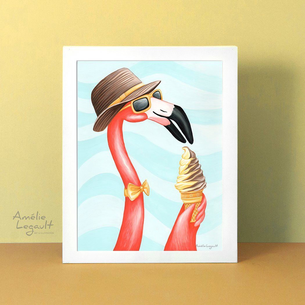 Monsieur Famant rose et cornet de crème glacé - Affiche murale