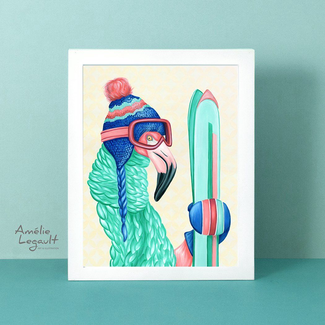 Flamant skieur - Affiche murale