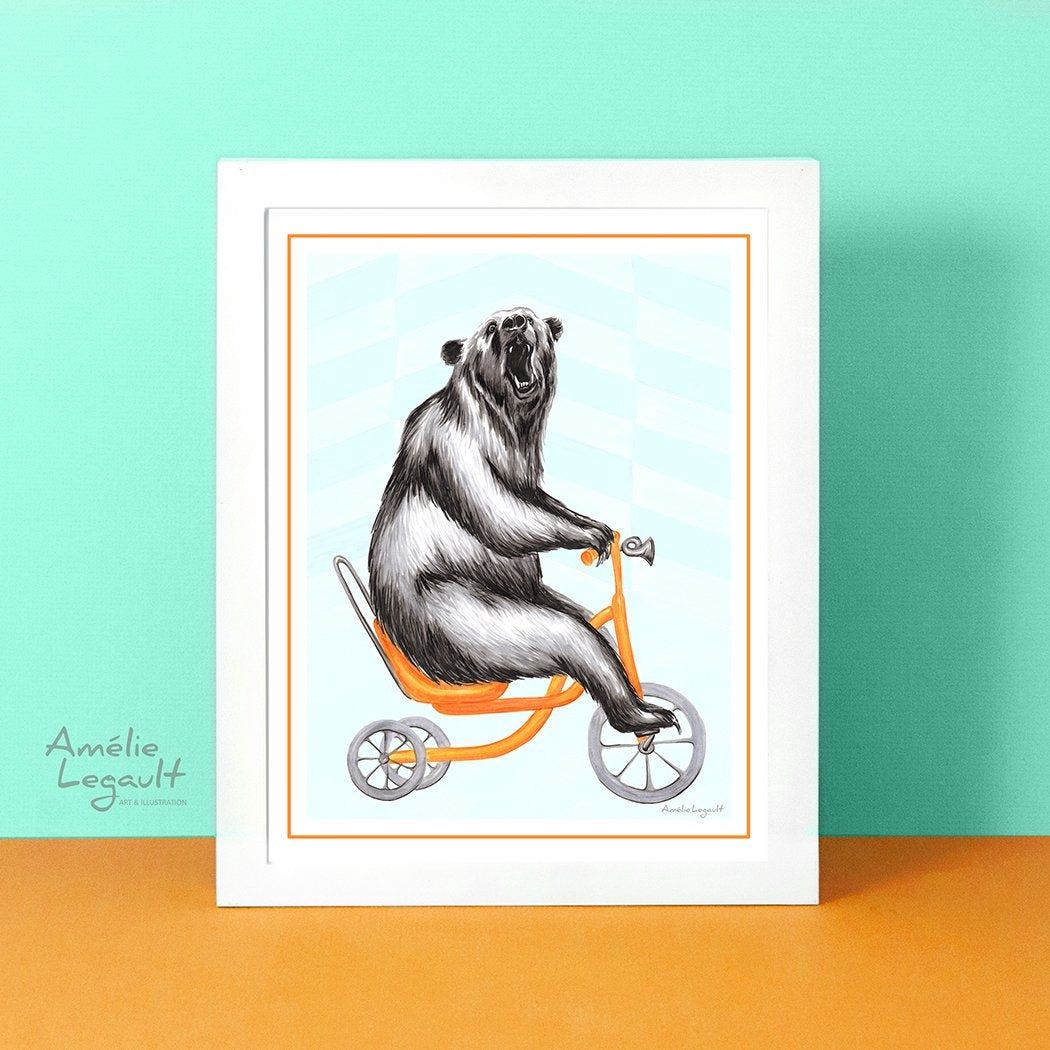 Ours à vélo - Affiche murale