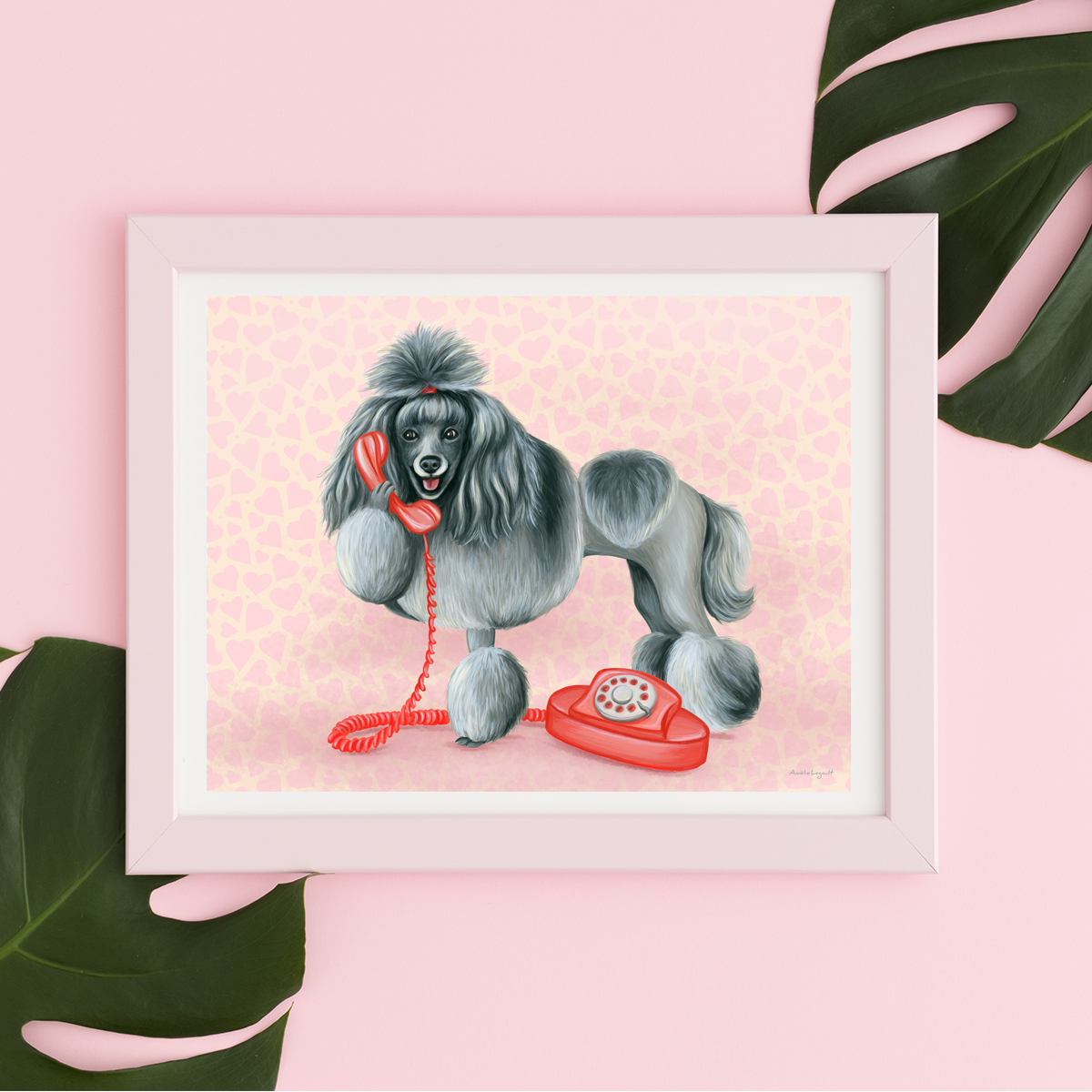 Caniche au téléphone - Affiche murale