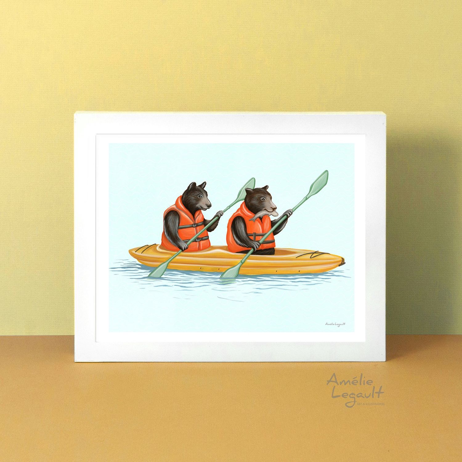 Ours en kayak - Affiche murale