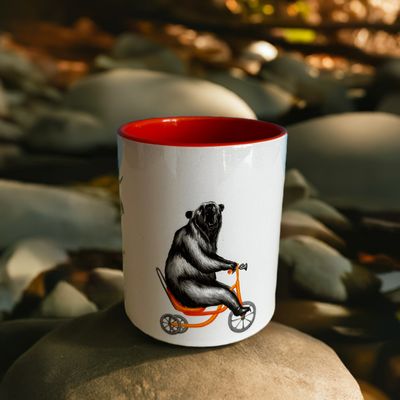 Tasse orignal, ours et renard en vélo