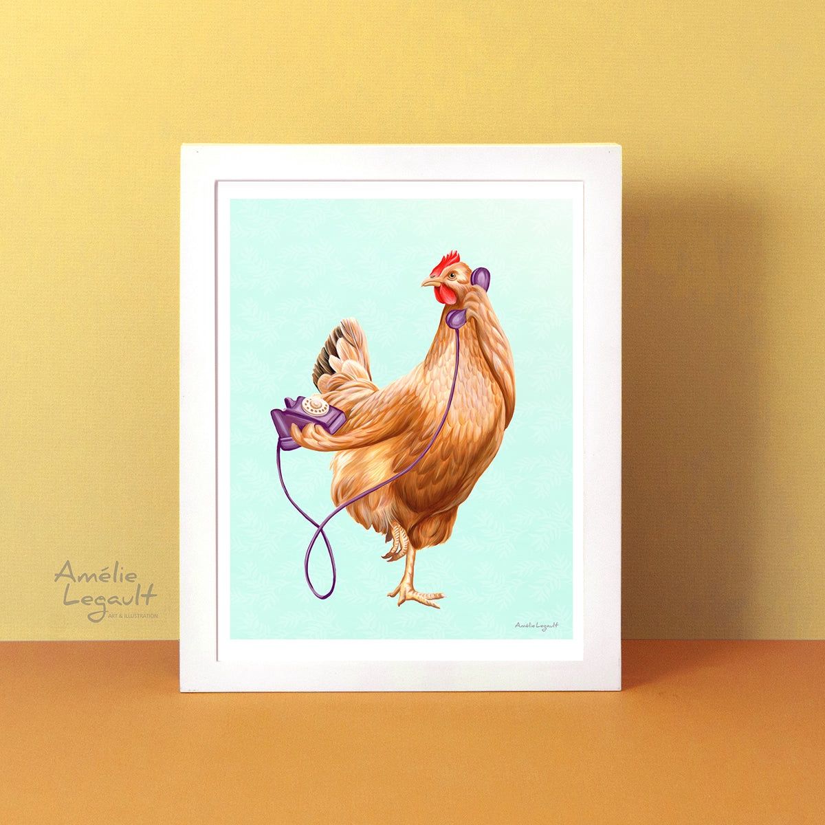 Poule au téléphone - Affiche murale