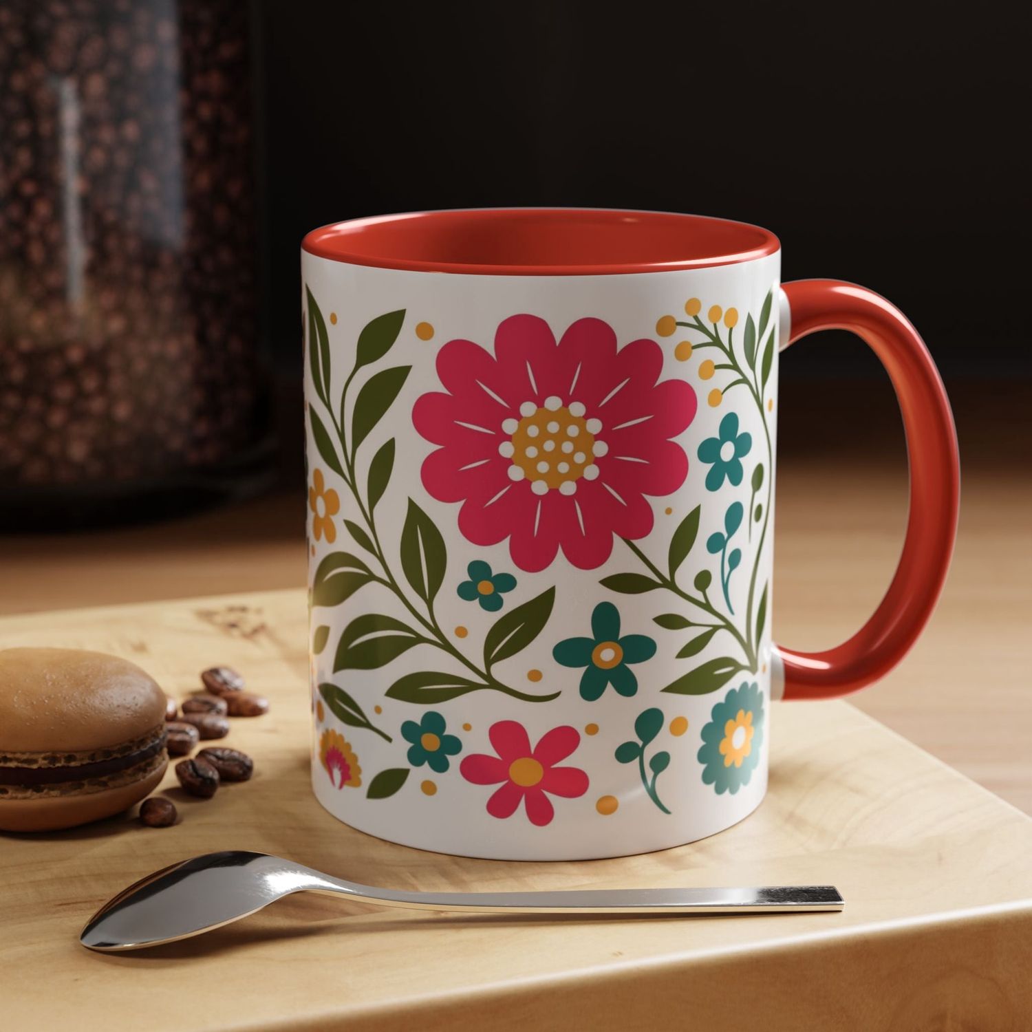 Tasse motif Fleur rouge