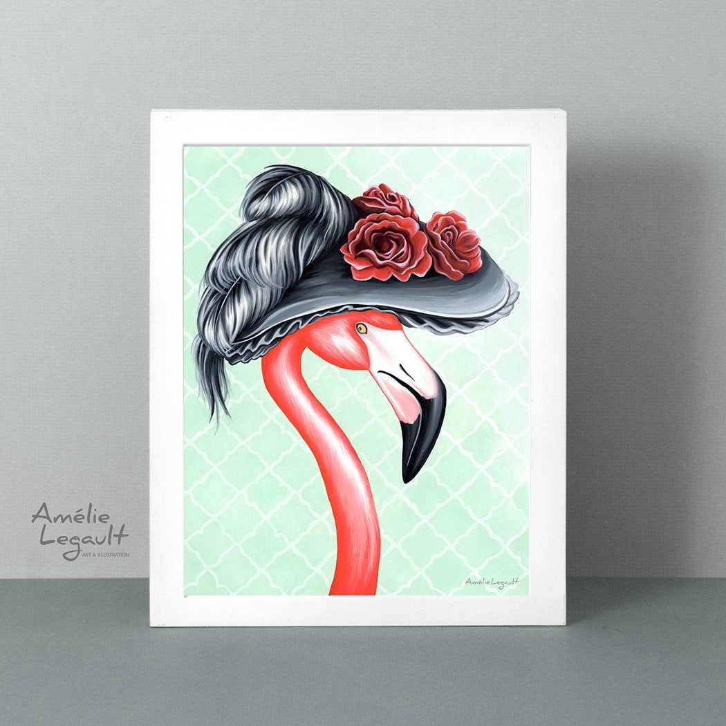 Madame Flamant rose victorienne - Affiche murale