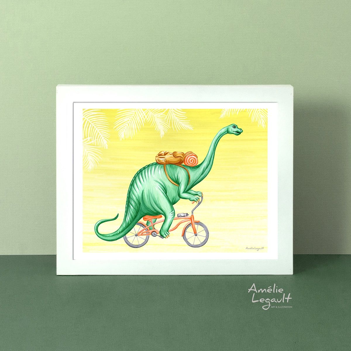 Brontosaure en vélo, affiche murale
