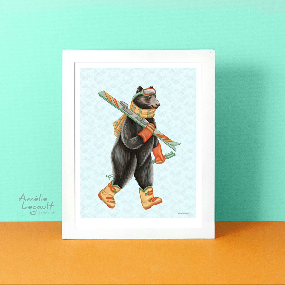 Ours en ski - Affiche murale