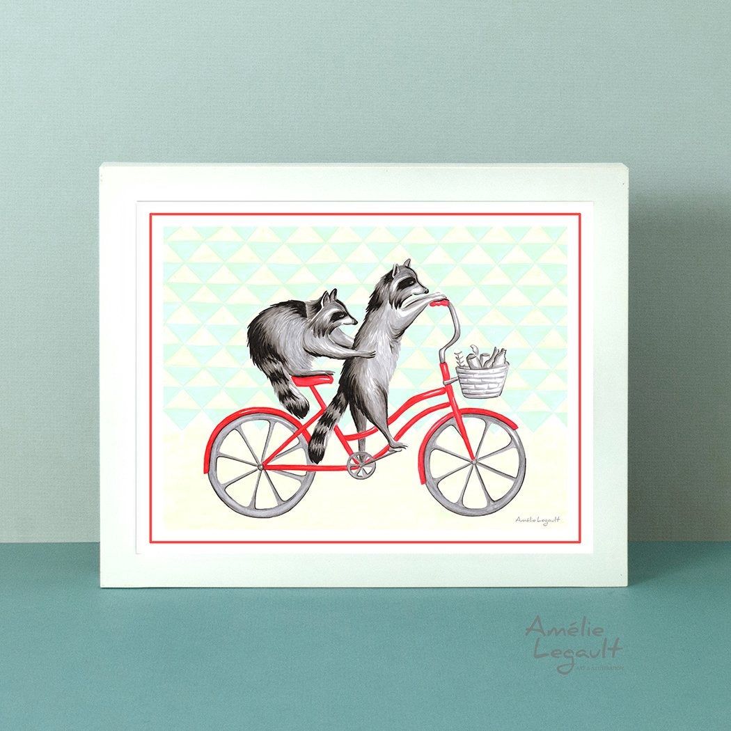 Ratons laveurs à vélo - Affiche murale