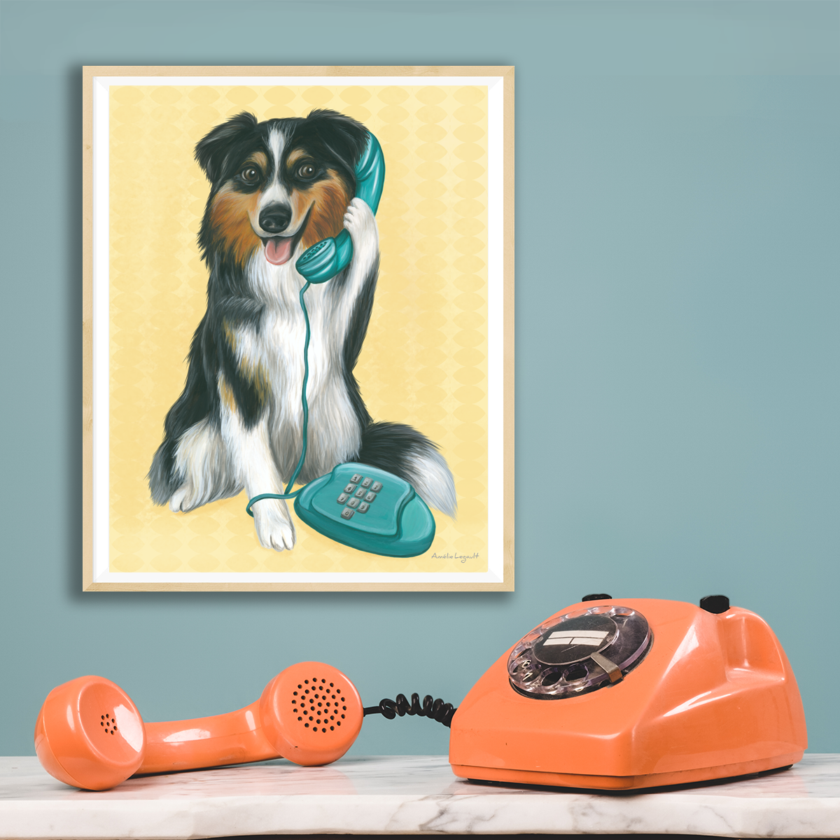Berger Australien au téléphone - Affiche murale
