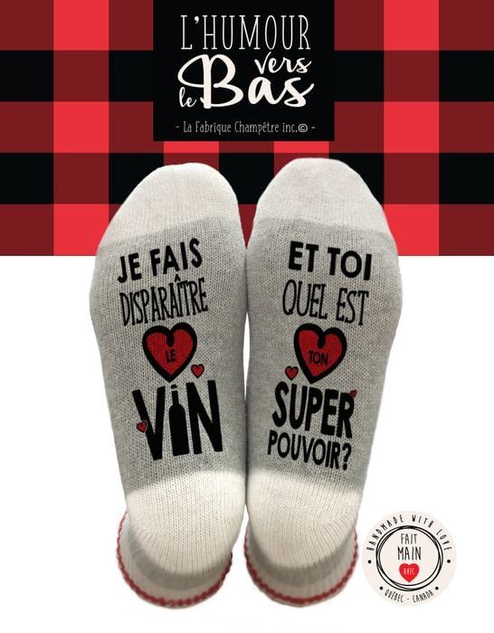 Bas de laine &quot;Je fais disparaître le vin&quot;