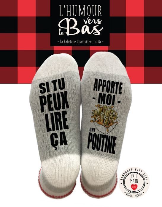 Bas de laine &#39;&#39;Apporte moi une poutine&#39;&#39;