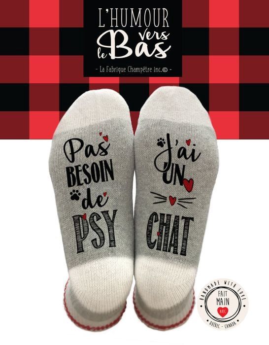 Bas de laine &#39;&#39;Pas besoin de psy j&#39;ai un chat