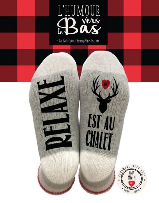 Bas de laine &quot;Relaxe, on est au chalet&quot;
