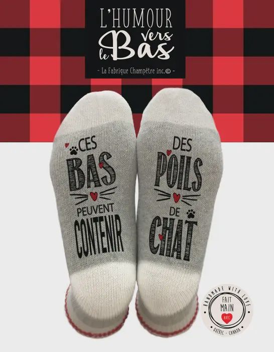 Bas de laine &quot;Ces bas peuvent contenir des poils de chat&quot;