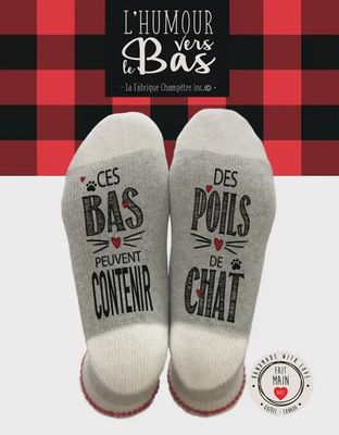 Bas de laine &quot;Ces bas peuvent contenir des poils de chat&quot;