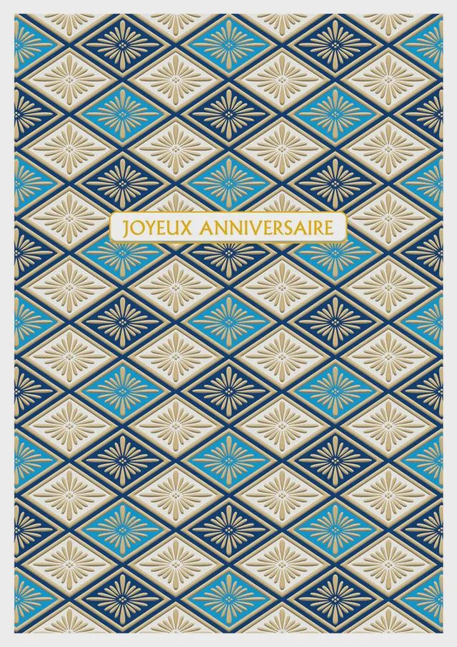 Carte Anniversaire losanges bleue beige