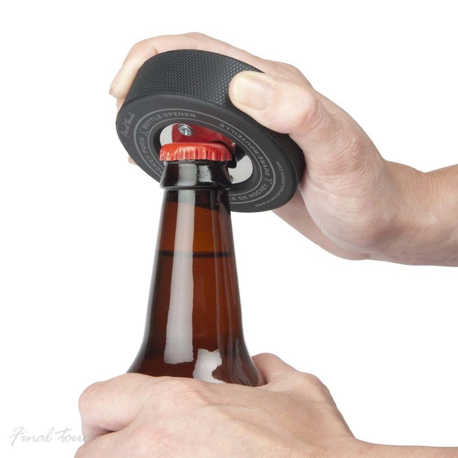 Ouvre bouteille rondelle de hockey