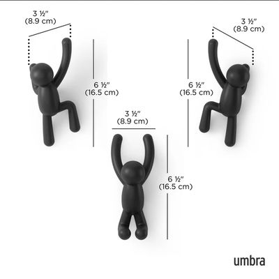 Crochets Buddy noir, lot de 3
