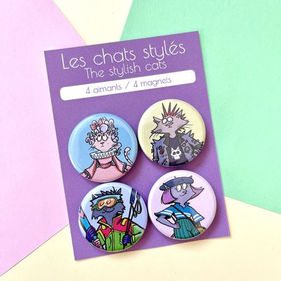 Aimants - Les chats stylés (ensemble de 4)