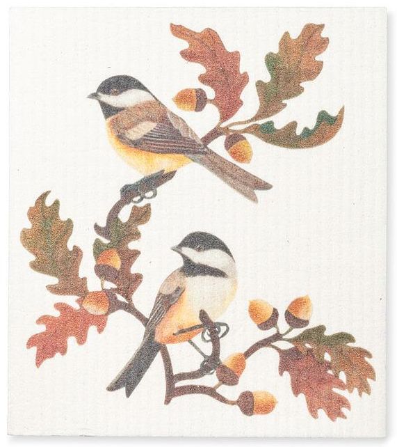 Linge Suédois "mésanges et feuilles de chêne"